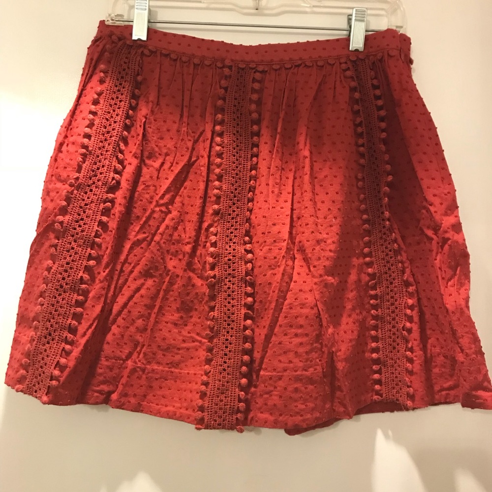 J. Crew red Pom Pom mini skirt